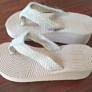 Beige Woven Platform Sandals